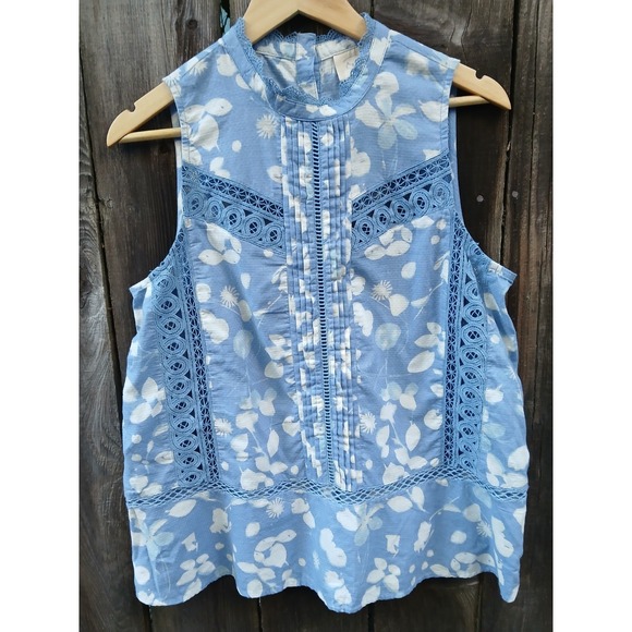 Anthropologie Vanessa Virginia Womens Blue White Floral Marisa‎ Blouse Size 10 - Picture 8 of 9